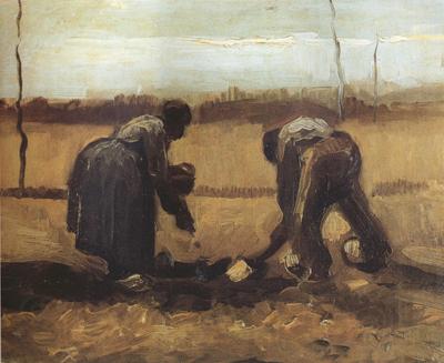 Vincent Van Gogh Peasant and Peasant Woman Planting Potatoes (nn04) Norge oil painting art